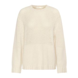 Inwear Oversized Gebreide Trui met Patroon - Dames - Ronde hals truien - Beige - M - Wol - Truien & Vesten