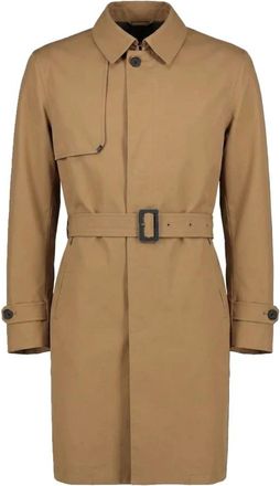 Herno Enkelrijige jas met ceintuur - Heren - Trenchcoats - Bruin - L - Leer - Jassen