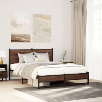 Berkfield Home Metal Bed Frame without Mattress Brown Oak 140x190 cm