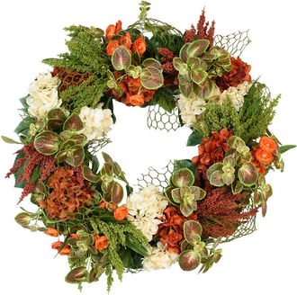 Creative Displays Inc. 27In Orange And Cream Mixed Greenery Wreath