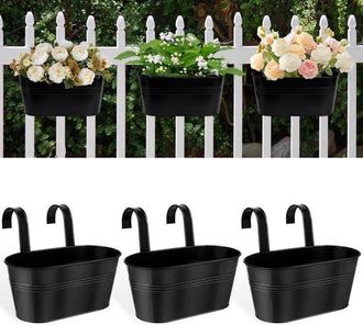 OEM Macetas Colgantes De 28 Cm, Juego De 3 Macetas De Metal Negro Para Uso Interior Y Exterior Con Ganchos Extra&iacute;bles Y Orificios De Drenaje, 28 Cm