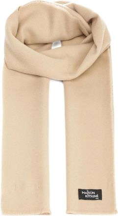 Maison Kitsun&eacute; Wool Fringe Scarf - Dames - Wintersjaals - Beige - ONE Size - Wol - Accessoires