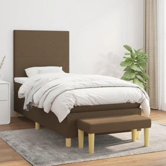 vidaXL Vidaxl - Cama Box Spring Con Colch&oacute;n Tela Marr&oacute;n Oscuro 90x200 Cm