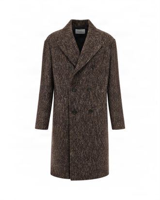 Paolo Pecora Double-Breasted Herringbone Coat With Notch Lapel And Side Pockets