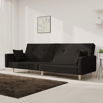 vidaXL Vidaxl - Sof&aacute; Cama De 2 Plazas Con Dos Almohadas Tela Negro