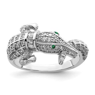 Diamond2Deal Sterling Silver Rhodium-plated Polished Cubic Zirconia Alligator Ring