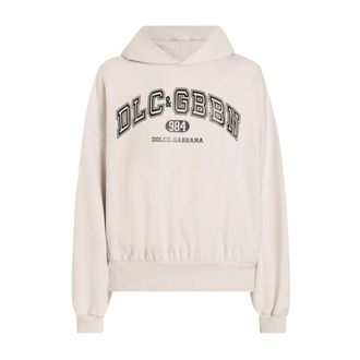 Dolce & Gabbana Hoodies, male, Beige, Size: M Beige Graphic Print Hooded Sweater