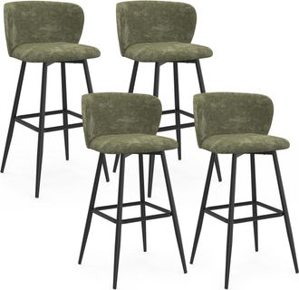IDMarket Set Di 4 Sgabelli Da Bar Fanny Con Seduta In Ciniglia Verde Kaki E Gambe In Metallo Nero
