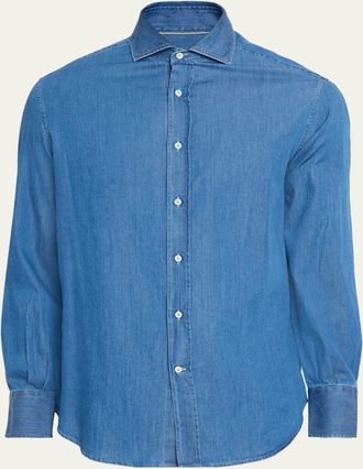 Brunello Cucinelli Mens Cotton Denim Button-Down Shirt