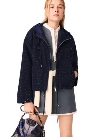 Maje Hooded windbreaker with rhinestones in Navy at Nordstrom, Size 36 Eu