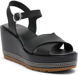 Sorel Sunpeak Ankle Strap Platform Wedge Sandal in Black Gum 2 at Nordstrom, Size 10.5