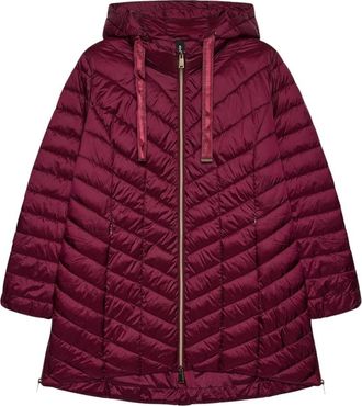 Fiorella Rubino Lange Lichtgewicht Donsjack met Visgraat-Quilt - Dames - Parka Jassen - Rood - 3XL - Polyester - Jassen