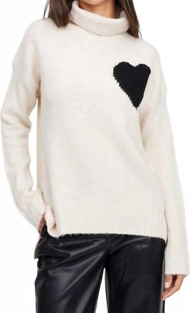 Tribal T-Neck Drop Shoulder Intarsia Sweater In Cream