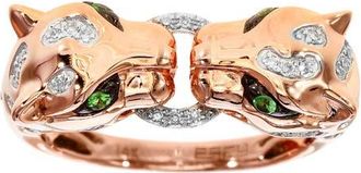 Effy 14K Rose Gold Diamond & Tsavorite Double Panther Head Ring in 14K Gold at Nordstrom, Size 7