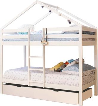 Muemue Litera casita + caj&oacute;n almacenaje madera blanco 90x190/90x190cm