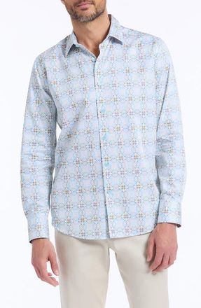 Robert Graham Runnymede Stretch Cotton Button-Up Shirt in Blue Multi at Nordstrom, Size Xxx-Large