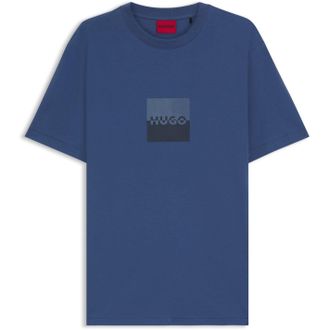 HUGO BOSS Hugo Heren Dusplit Tonaal Logo T-Shirt (Blauw)