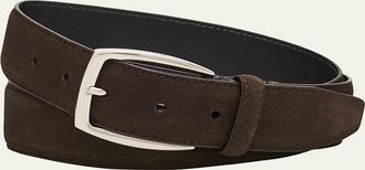 Brioni Mens Square-Buckle Suede Belt