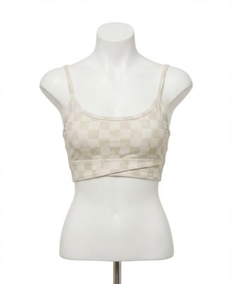 Z Supply Check Cross Over Tank Bra In Olive Crush And Cream