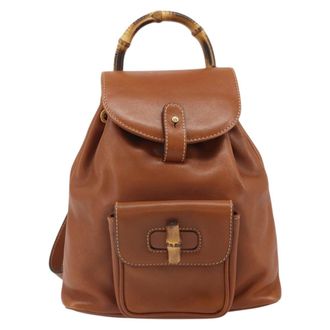 Gucci Vintage Bamboo Backpack Leather Brown Leather Backpack Bag (Pre-Owned)
