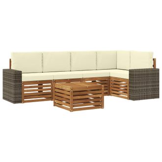 vidaXL Conjunto De Sof&aacute; Seccional Con Coj&iacute;n 6 Pcs Natural Y Crema Vidaxl