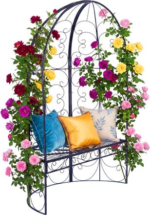 Relaxdays Banco De Jard&iacute;n Relaxdays Con Pabell&oacute;n Para Enredaderas, Soporta Hasta 240 Kg, 178 X 120 X 58 Cm, Arco De Rosas, Negro