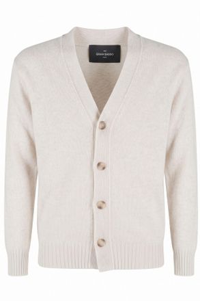 Gran Sasso Ecru Geelong V-Neck Virgin Wool Cardigan