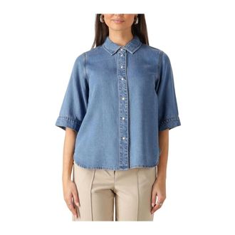 Object Object, Dames, Blouses & Shirts, Blauw, Maat: XS Denim