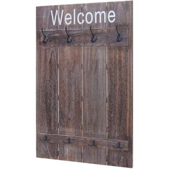 Hhg Hhg - Perchero De Pared 921 Welcome, Perchero De Armario, Aspecto Shabby Vintage, 91x60cm, Marr&oacute;n, Shabby
