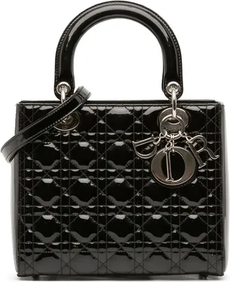 Dior Borsa a tracolla Lady Dior media con finitura verniciata e motivo Cannage 2014 - Nero