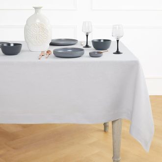 Solino Home Linen Tablecloth for Dining Table, Holiday and Everyday Table Decor - Fete in Silver Cloud at Nordstrom, Size X-Small