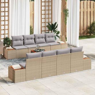 vidaXL Conjunto De Sof&aacute; De Jard&iacute;n Con Coj&iacute;n 9 Pcs Beige Polirat&aacute;n Vidaxl