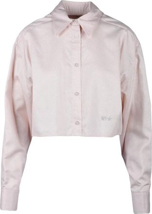 Chiara Ferragni Cropped Pink Lam&eacute; Shirt With Classic Collar