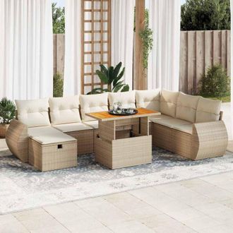 vidaXL Set Sof&aacute;s Jard&iacute;n Y Cojines 9 Pzas Rat&aacute;n Sint&eacute;tico Acacia Beige Vidaxl