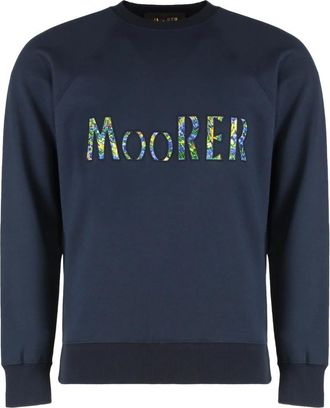 Moorer Logo Sweatshirt met Geribde Randen - Heren - Sweatshirts - Blauw - M - Katoen - Hoodies & sweatvesten