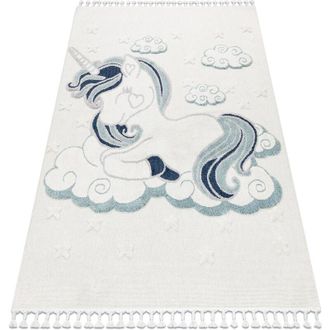 RugsX Rugsx - Carpet yoyo GD49 white / grey - Unicorn for children, structural, sensory Fringes beige 200x290 cm