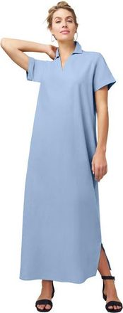 Jessica London Linen Short Sleeve Maxi Dress in Azure Mist at Nordstrom, Size 28