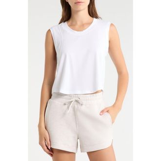 Lord & Taylor Pima Cotton Crop Tank in Brilliant White at Nordstrom, Size X-Large