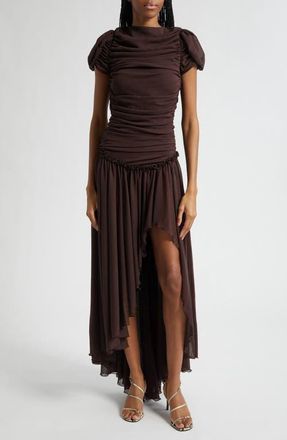 Siedres Adeline Open Back Semisheer Chiffon Maxi Dress in Brown at Nordstrom, Size X-Large