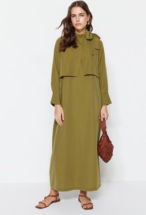 Trendyol Modest Dames Kaki Effen Maxi Lang Casual A-lijn Modest Jurken