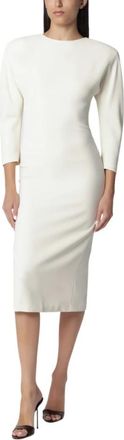 Andamane Kleedjes, Dames, Wit, M, Polyester, Amanda Afgeronde Schouder Jurk Midi