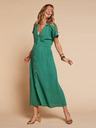 Envie de Fraise Langes Hemdblusenkleid f&uuml;r Schwangerschaft und Stillzeit, Bio-Baumwolle ENVIE DE FRAISE smaragdgr&uuml;n