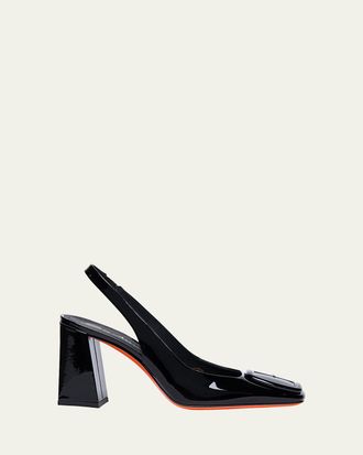 Santoni Peaches Patent Buckle Slingback Pumps