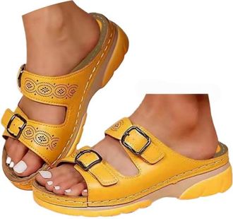 Generic Orthopedic Sandals Women Slip on Sandals for Women UK Anti Slip Open Toe Faux Leather Sandal Mesh Sports Holiday Summer Shoes Wedge Sliders Double Foo