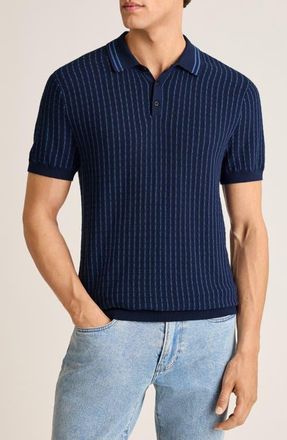 Bonobos Hudson Short Sleeve Cotton Sweater Polo in Navy Blue Stripe Terry Cotton at Nordstrom, Size Xx-Large