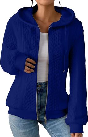 Generic Womens Knitted Cardigan Zip Up Hoodie Jacket Ladies Casual Long Sleeve Cable Knit Jumpers Cardigan(Blue, M) jeansjacke damen