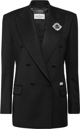 Philipp Plein Double-Breasted Blazer Brooch - Dames - Blazers - Zwart - S - Wol - Jassen