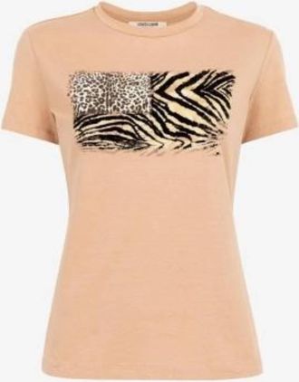 Roberto Cavalli Flocked Animal Print Stretch T-Shirt, Size X-Small