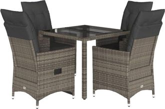 vidaXL Set Comedor De Jard&iacute;n 5 Piezas Con Cojines Rat&aacute;n Sint&eacute;tico Gris Vidaxl