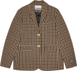 Ganni Check Wool Mix Oversized Blazer